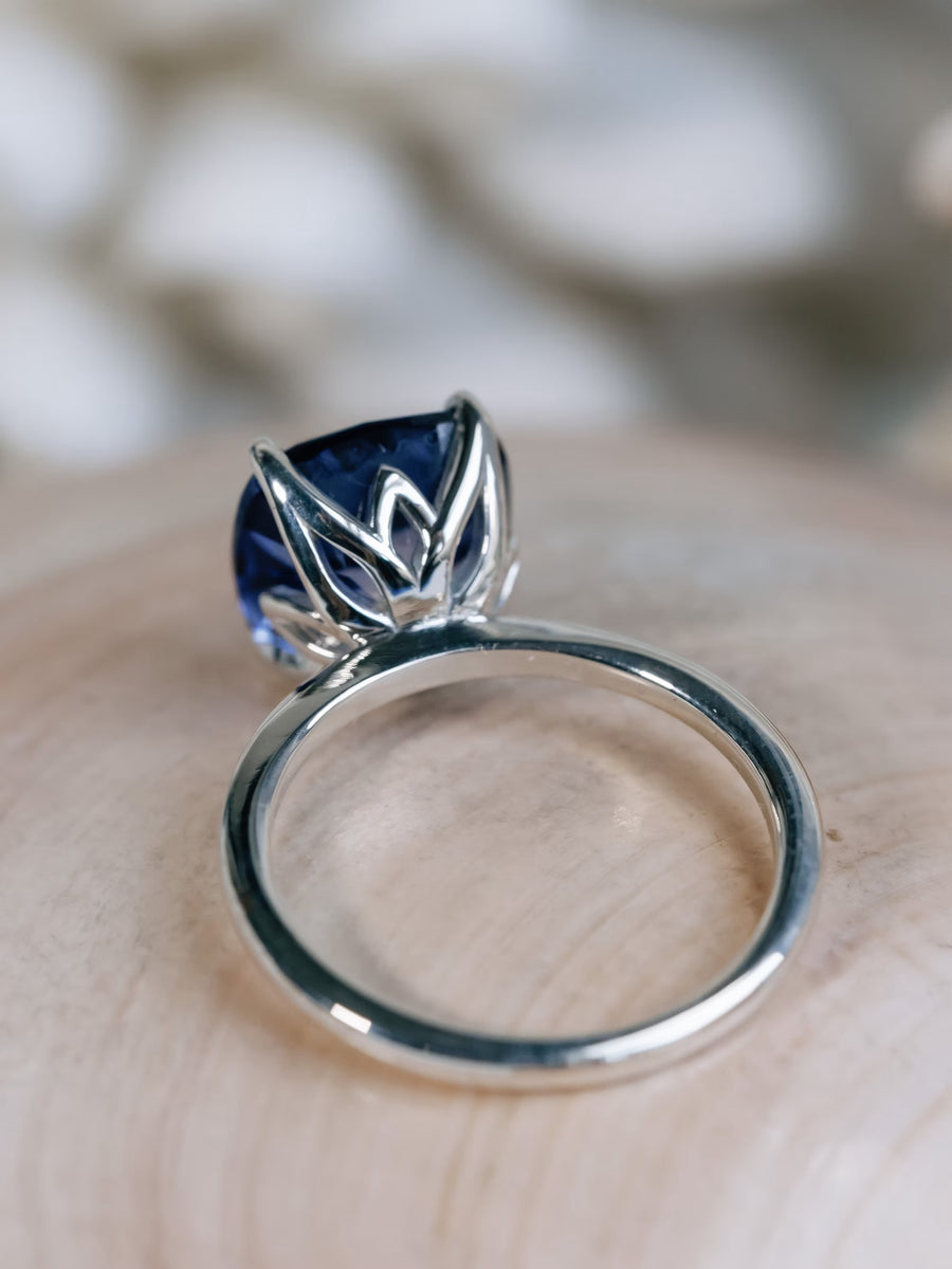 14k Cornflower Cushion Cut Lab Created Blue Sapphire Ring