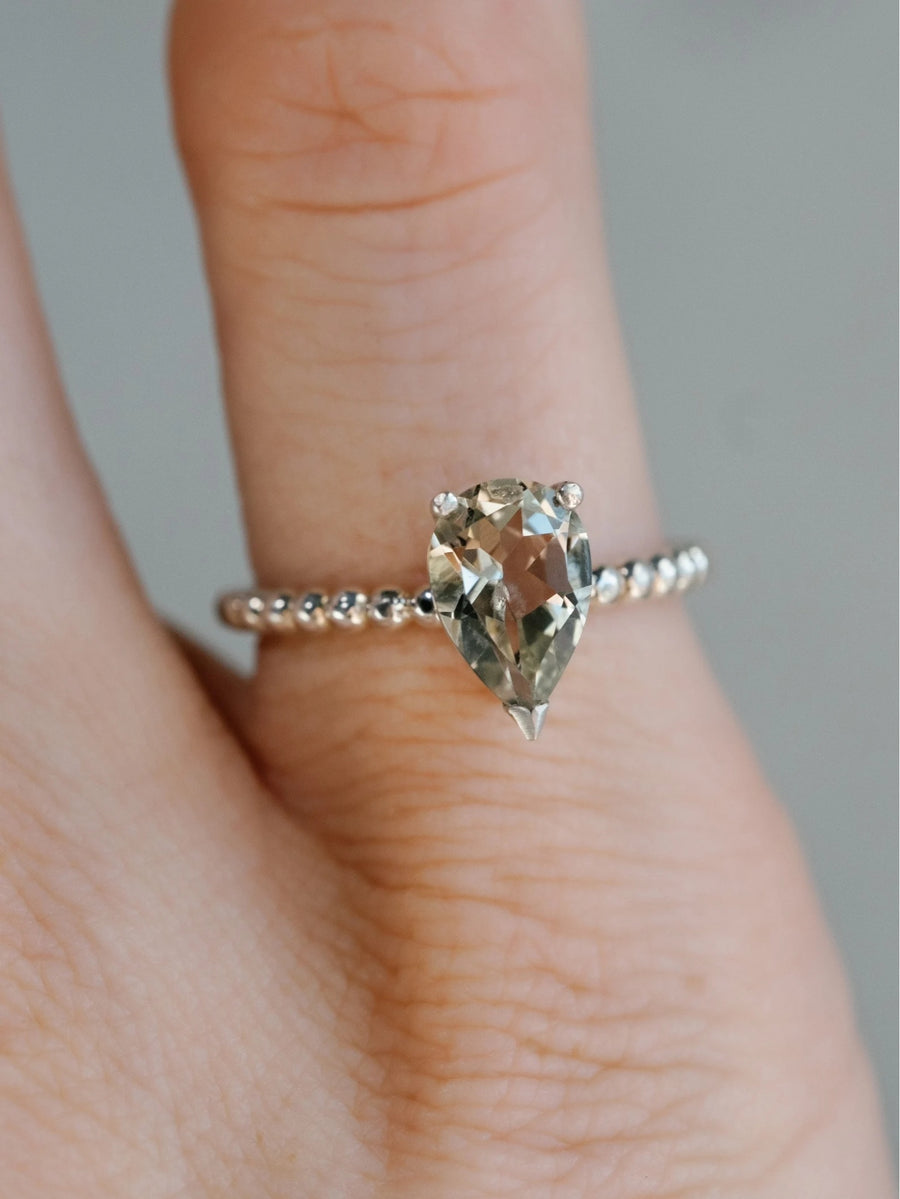 14k Pear Cut Prasiolite Green Amethyst Ring