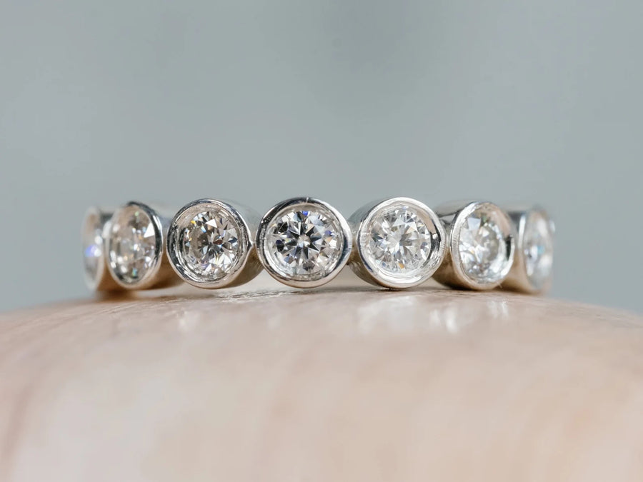 3mm Round Colorless Moissanite Bezel Stackable Band
