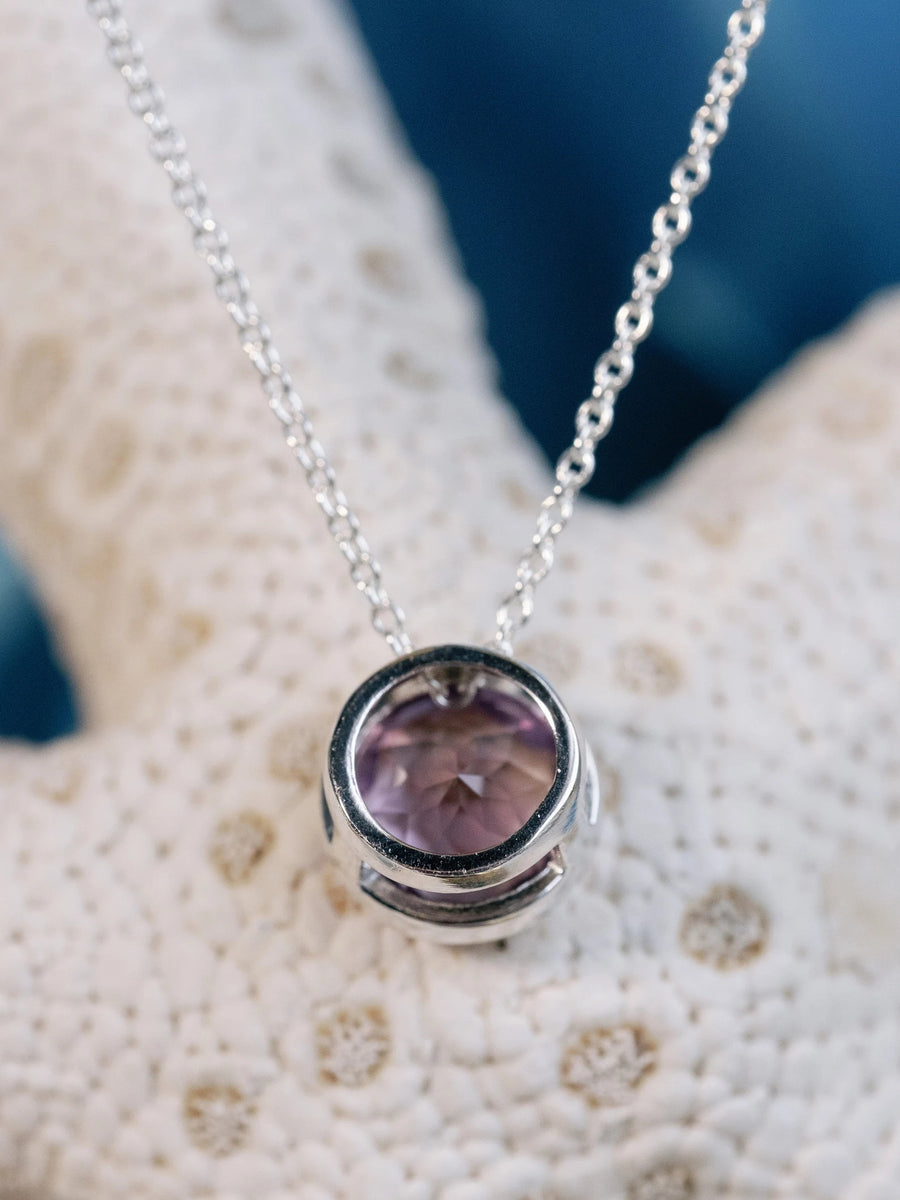 Rose De France Round Natural Amethyst 2.00ct Bezel Necklace