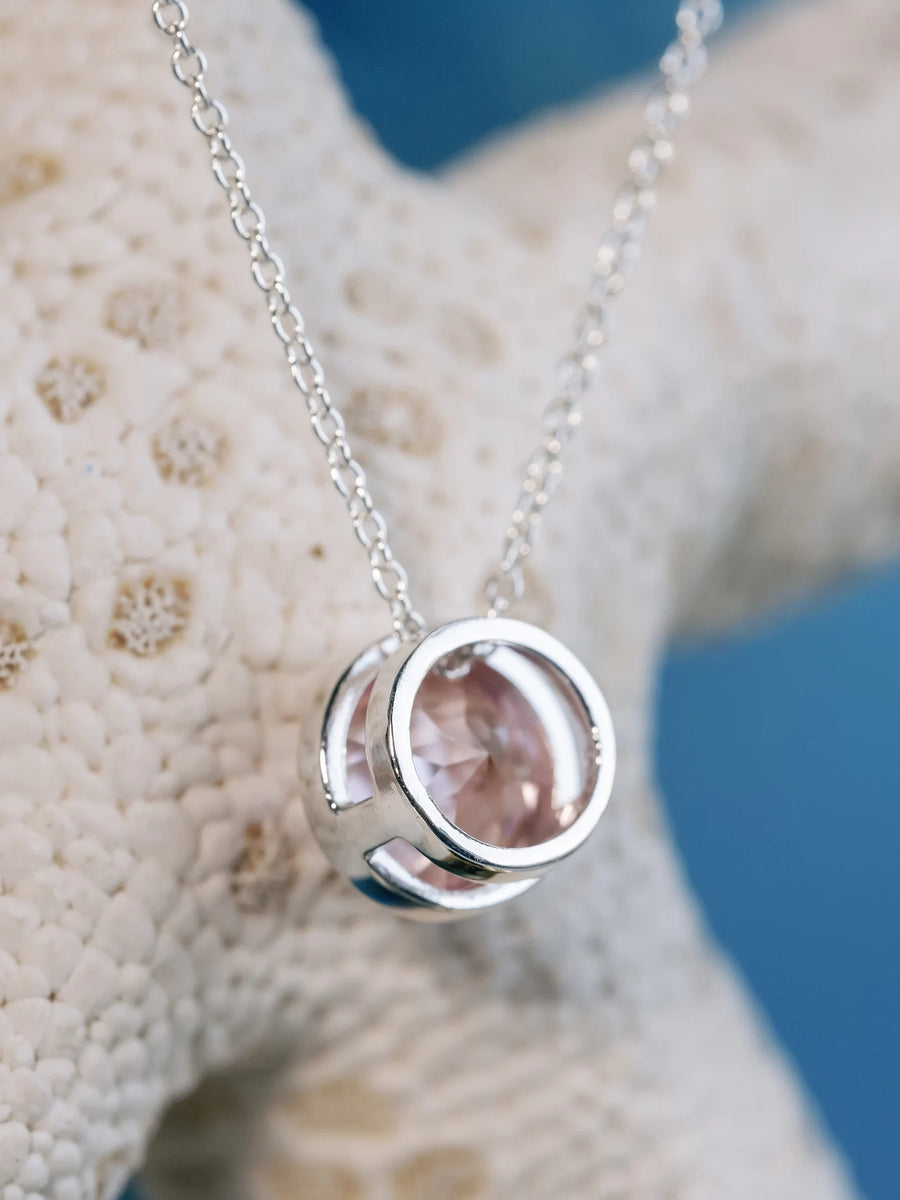 2.00ct Round Natural Pink Topaz Bezel Pendant Necklace