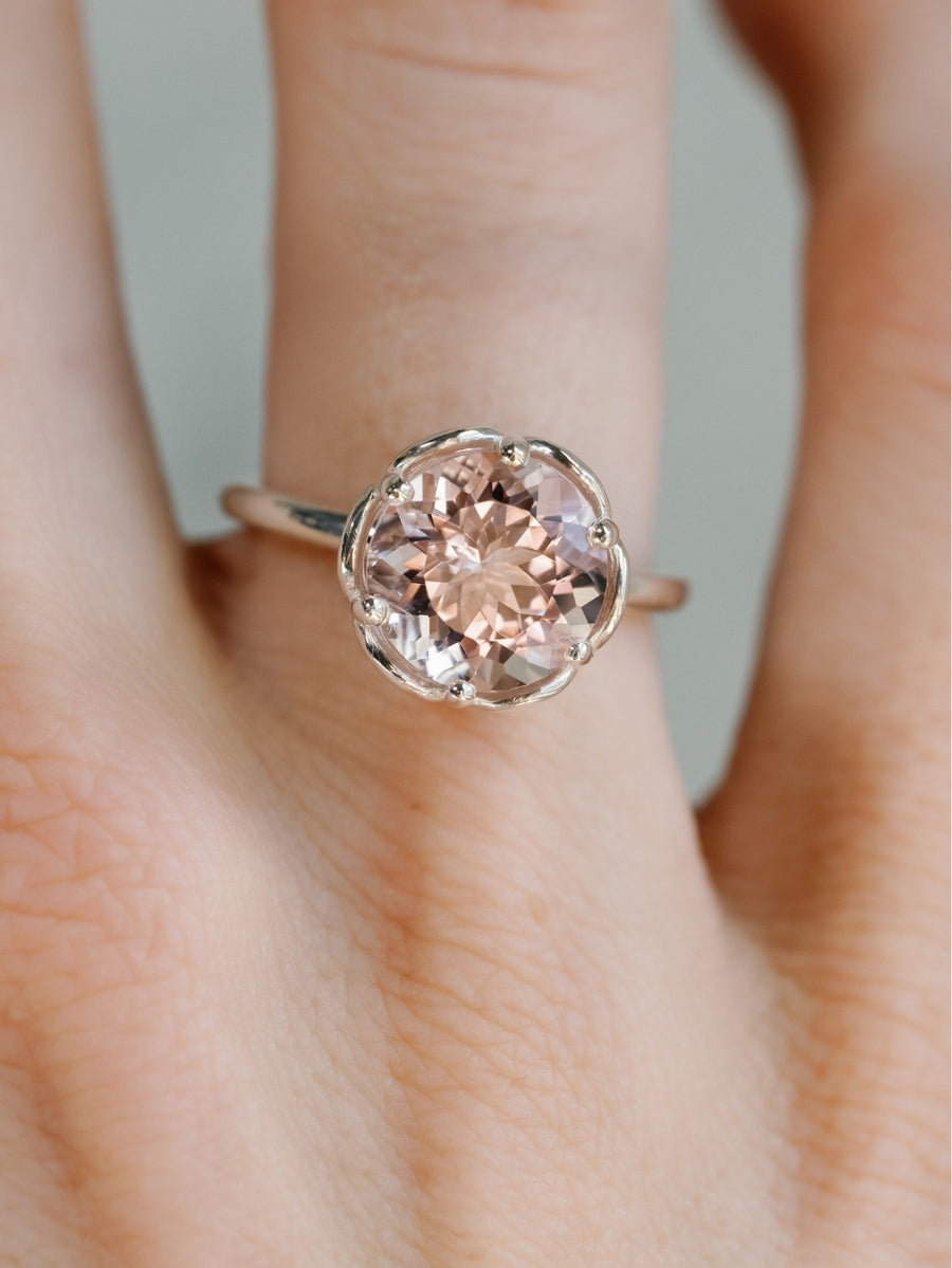 14k Natural Morganite Round Engagement Ring