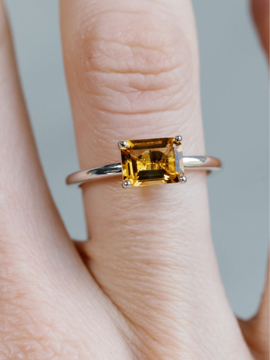 14k Emerald Cut Natural Citrine Ring