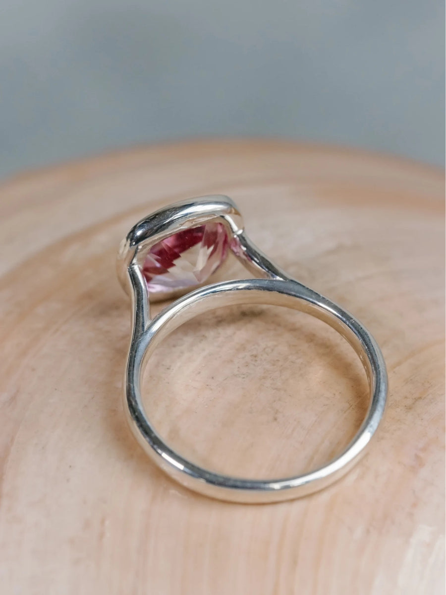Cushion Cut Pink Topaz Bezel Ring