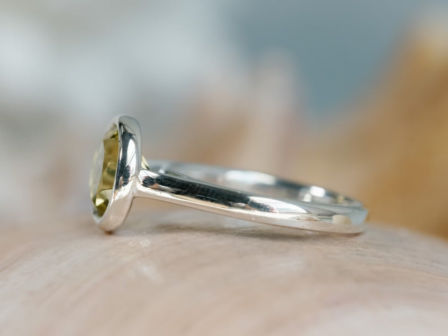 14k Natural Lemon Citrine Round Bezel Ring