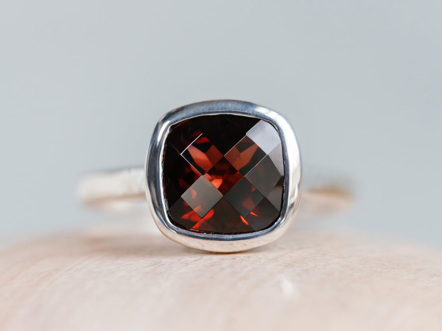 14k Cushion Cut Natural Garnet Bezel Ring