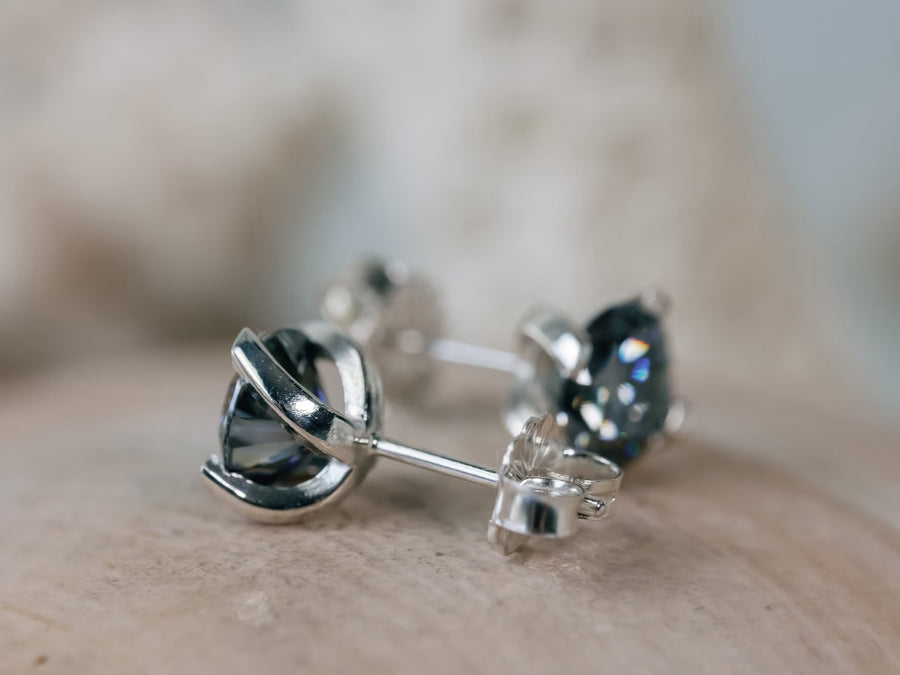 14k Prong Set Round Gray Moissanite Stud Earrings