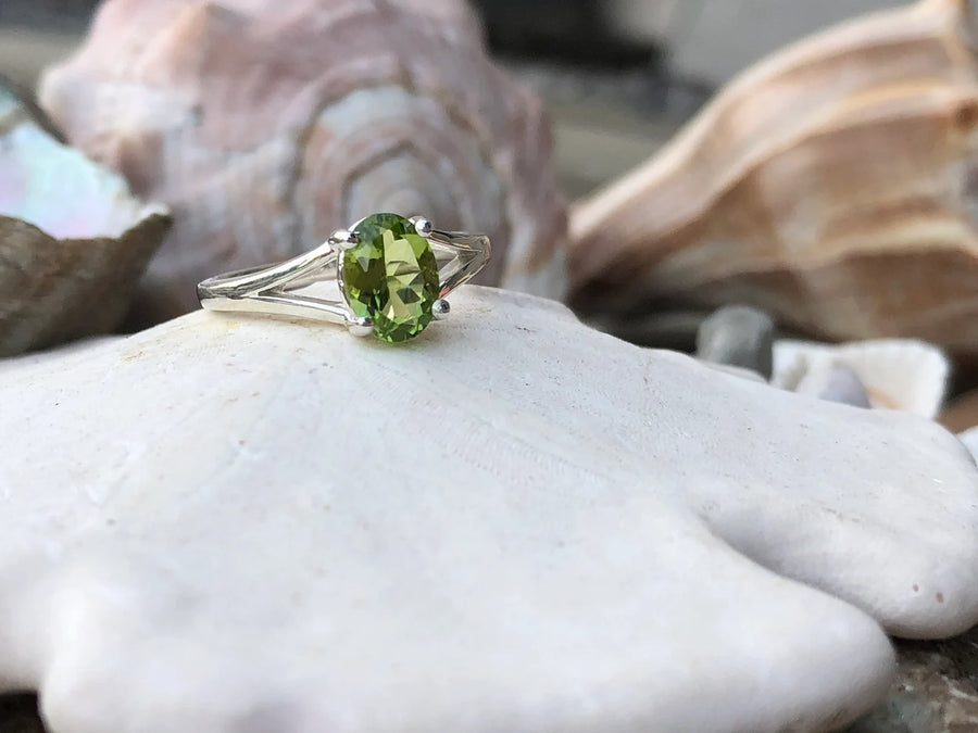 Oval Peridot Solitaire August Birthstone Ring