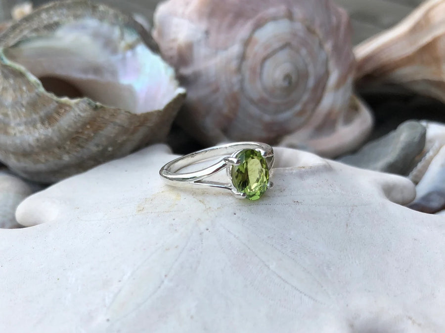 Oval Peridot Solitaire August Birthstone Ring