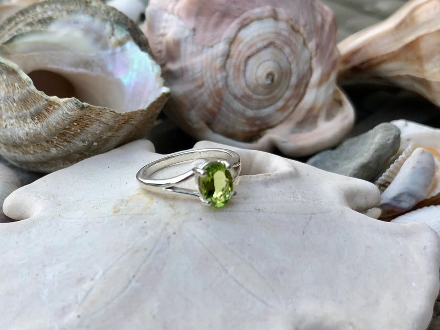 Oval Peridot Solitaire August Birthstone Ring