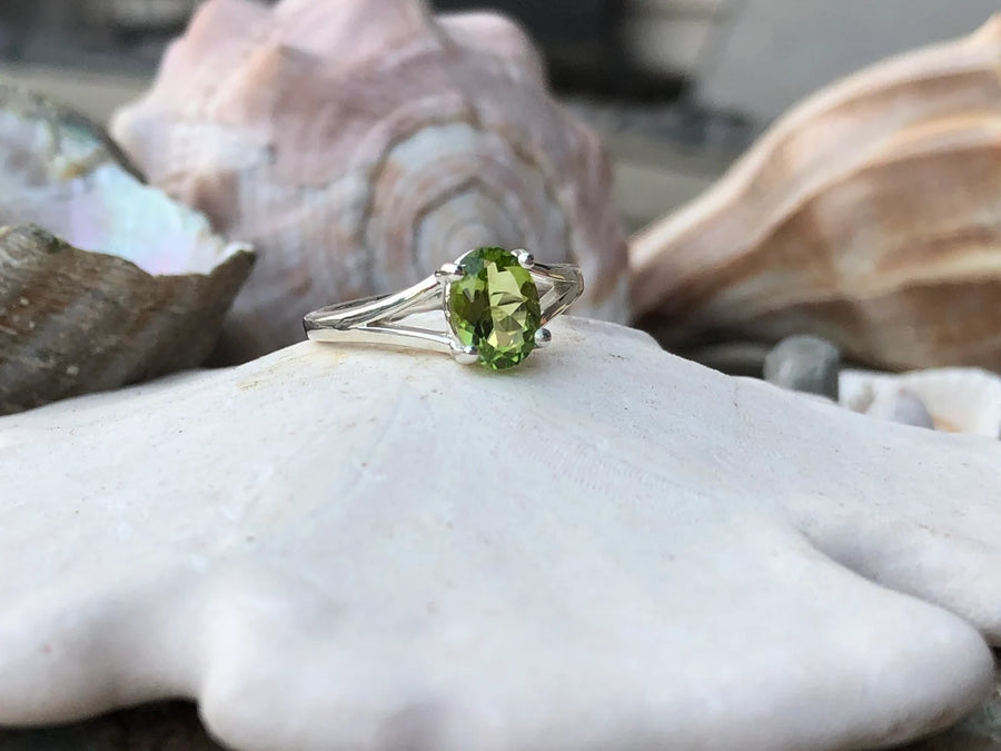 Oval Peridot Solitaire August Birthstone Ring