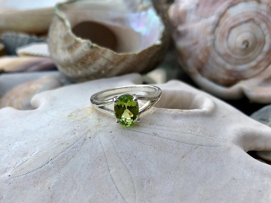 Oval Peridot Solitaire August Birthstone Ring