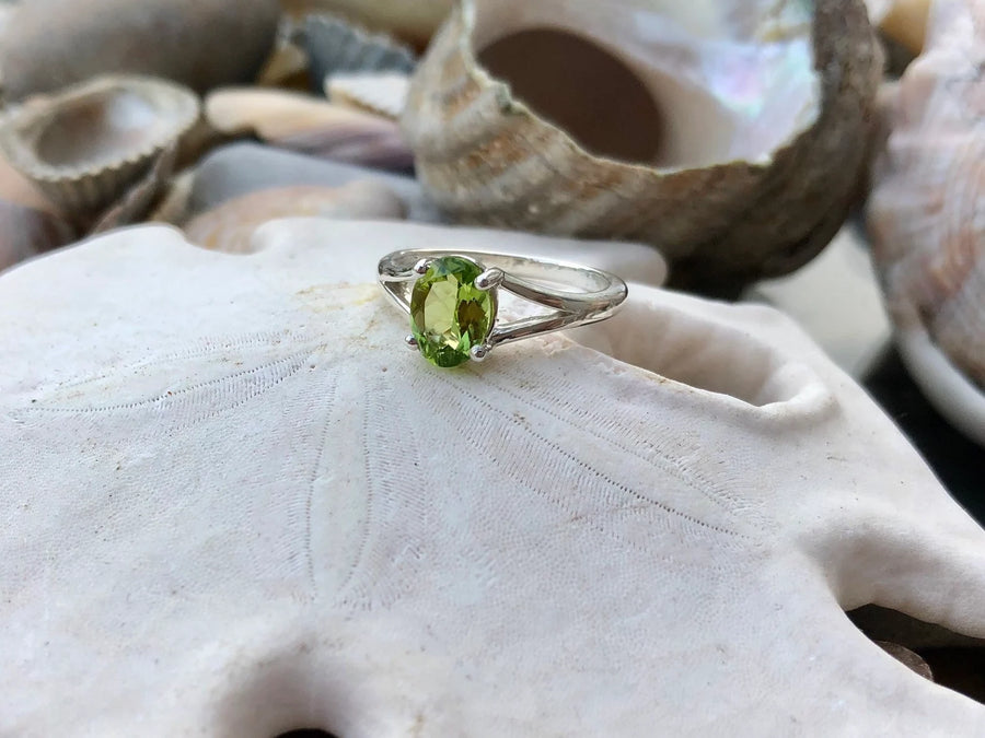 Oval Peridot Solitaire August Birthstone Ring