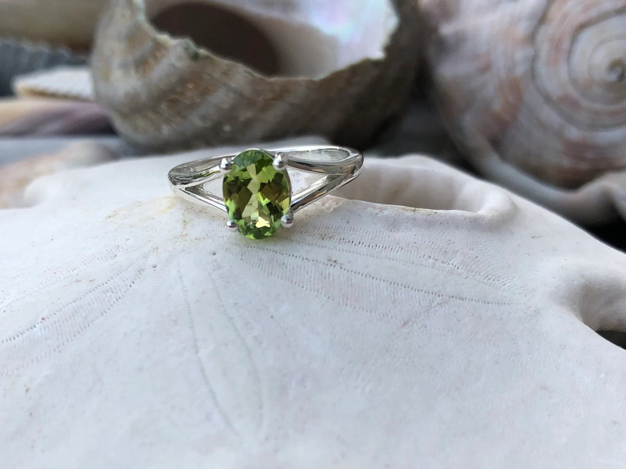 Oval Peridot Solitaire August Birthstone Ring