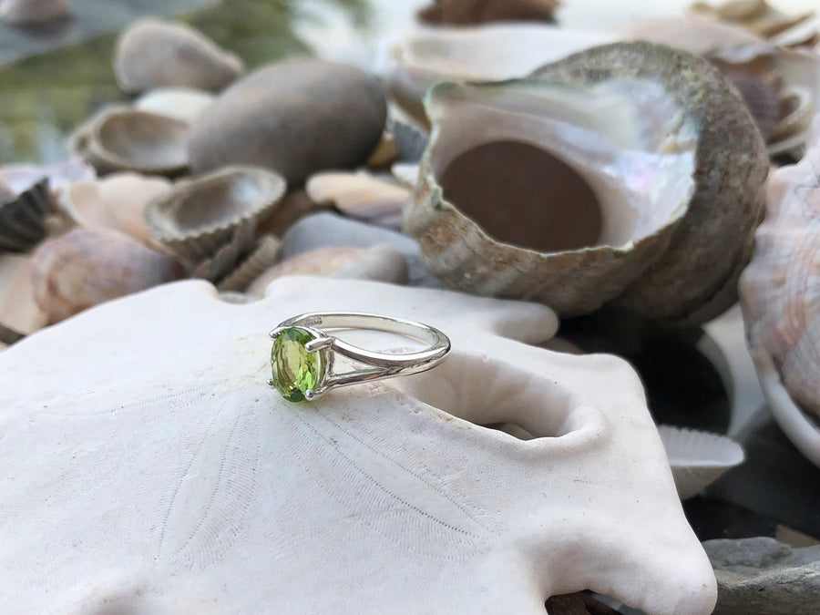 Oval Peridot Solitaire August Birthstone Ring