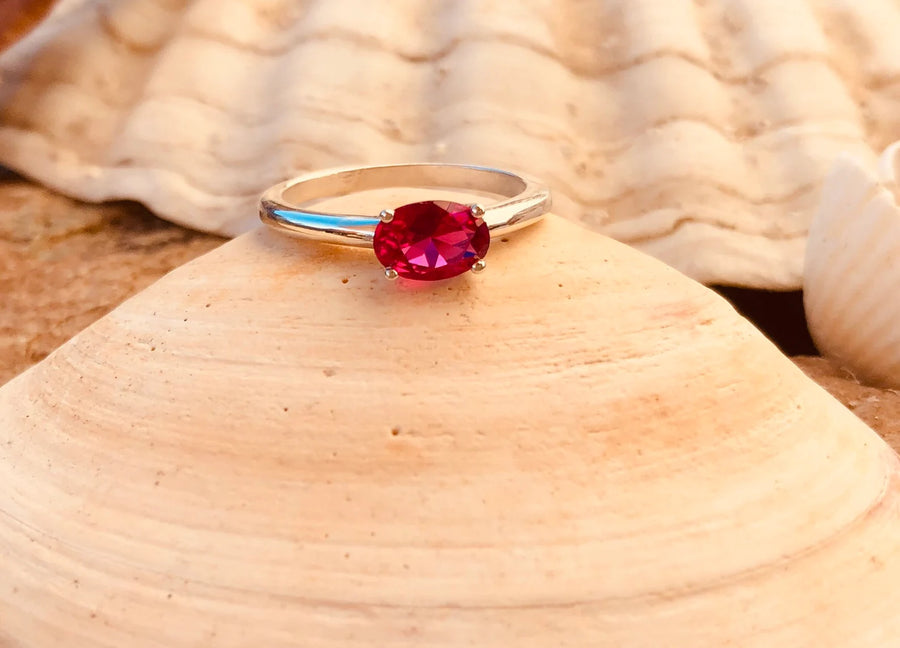 Oval Cut Ruby East West Solitaire Stacking Engagement Ring