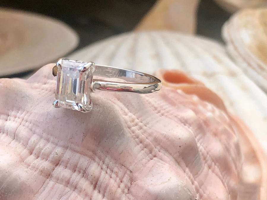 Emerald Cut 2.00ct Moissanite Solitaire Engagement Ring