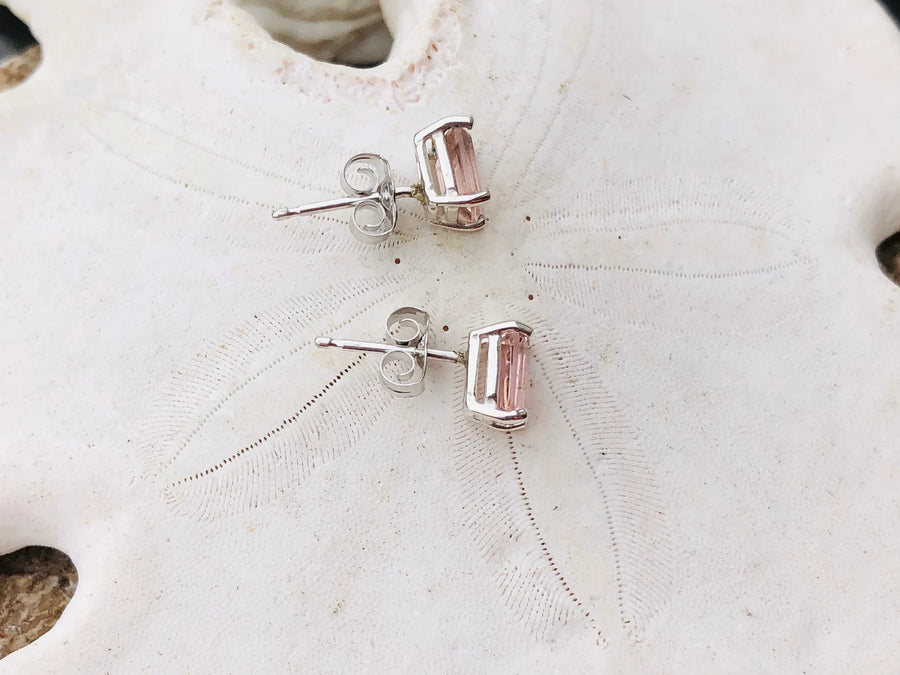 Emerald Cut Morganite Stud Earrings