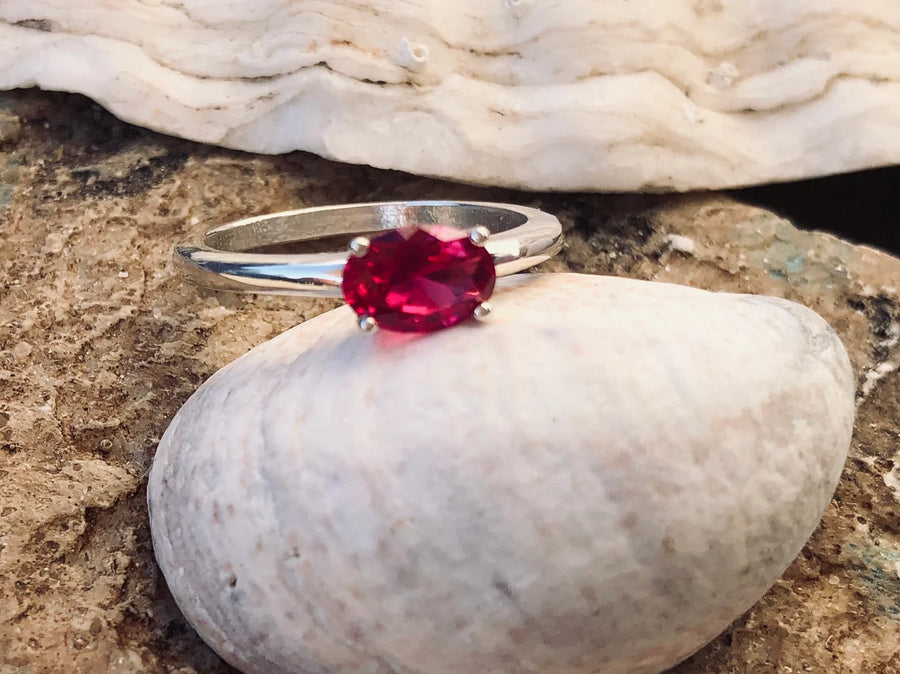 Oval Cut Ruby East West Solitaire Stacking Engagement Ring