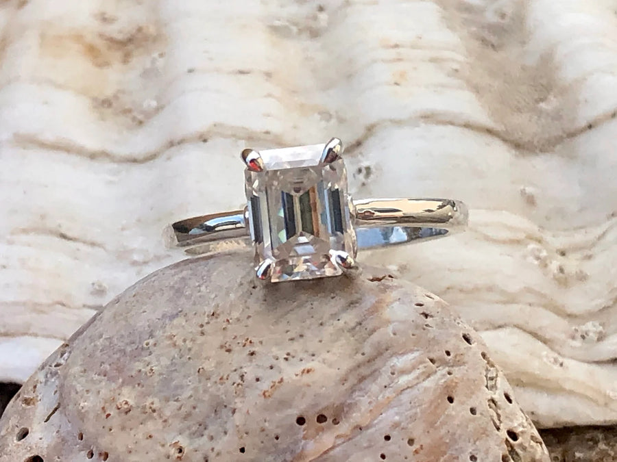 Emerald Cut 2.00ct Moissanite Solitaire Engagement Ring