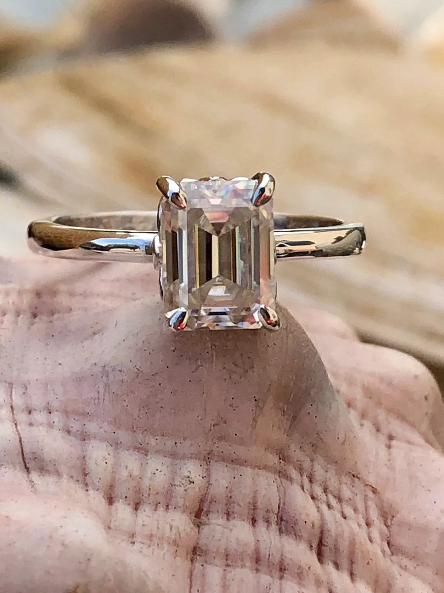 Emerald Cut 2.00ct Moissanite Solitaire Engagement Ring