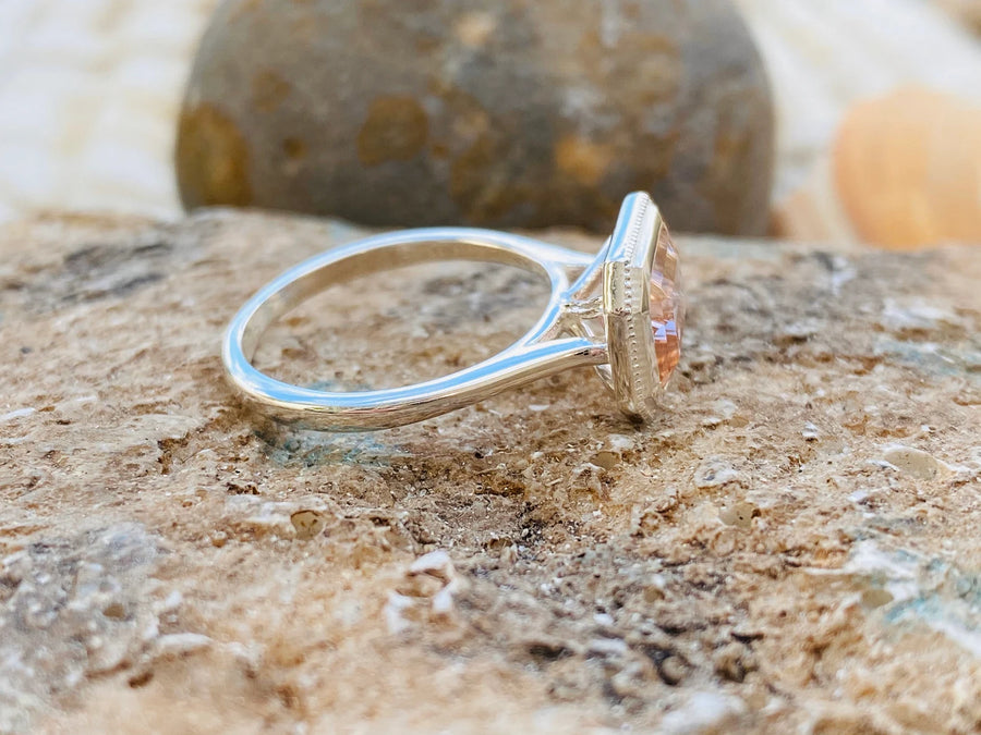 Morganite Emerald Cut East West Engagement Ring