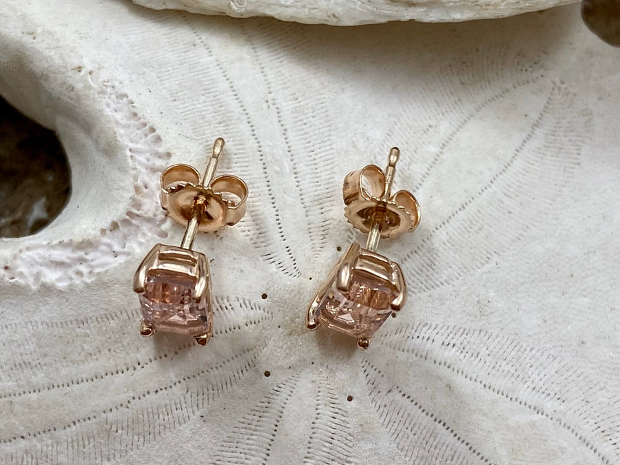 Emerald Cut Morganite Stud Earrings