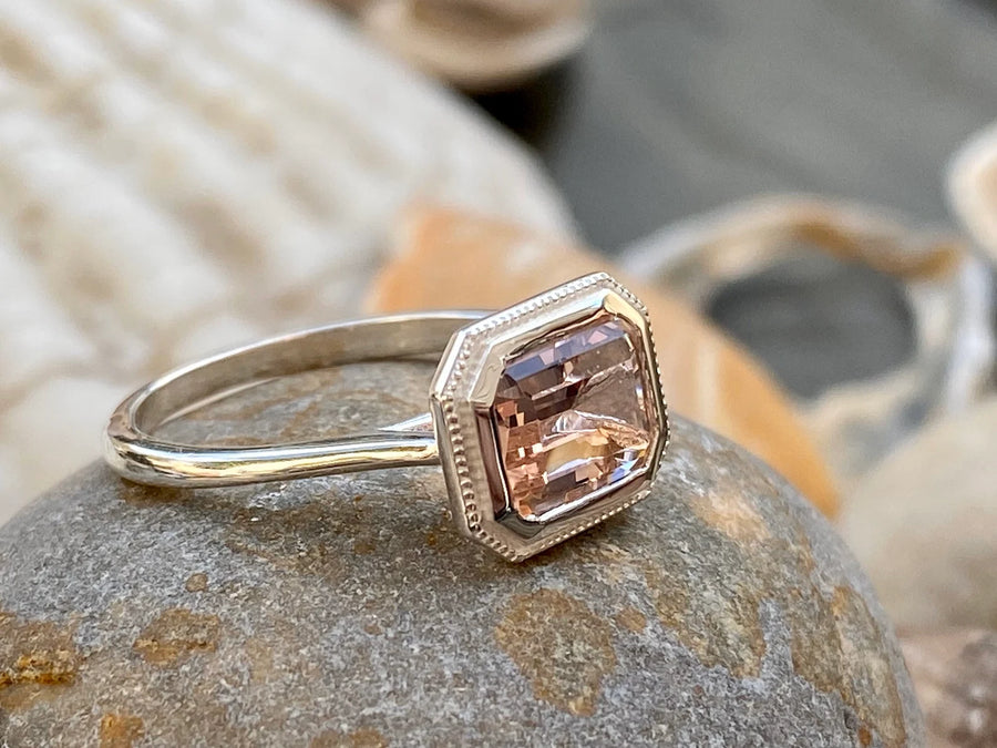 Morganite Emerald Cut East West Engagement Ring