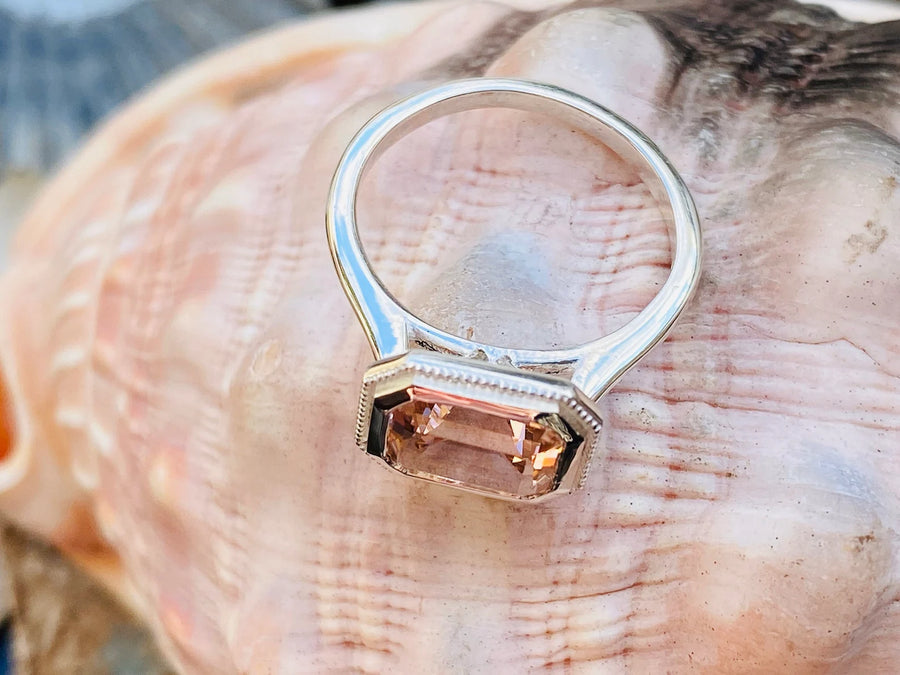 Morganite Emerald Cut East West Engagement Ring