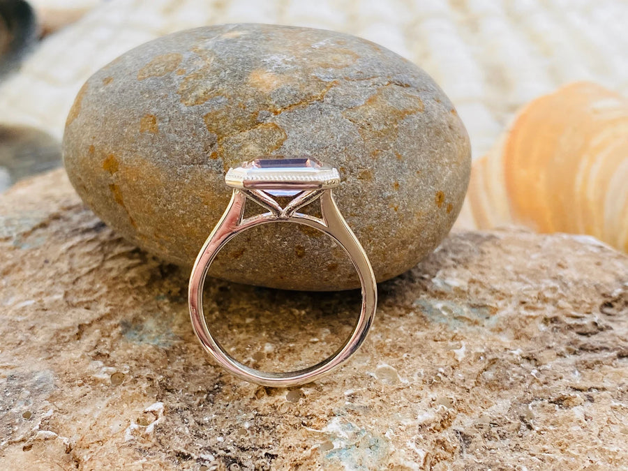 Morganite Emerald Cut East West Engagement Ring