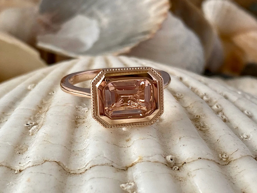 Morganite Emerald Cut East West Engagement Ring