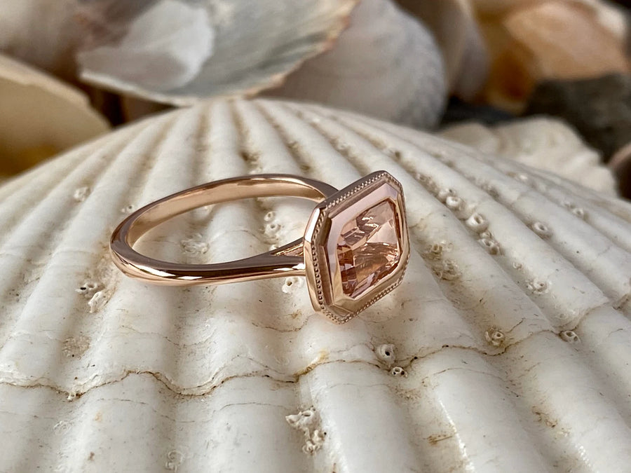Morganite Emerald Cut East West Engagement Ring