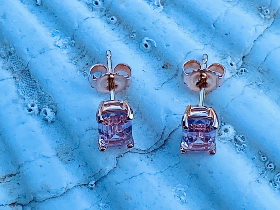 Emerald Cut Morganite Stud Earrings