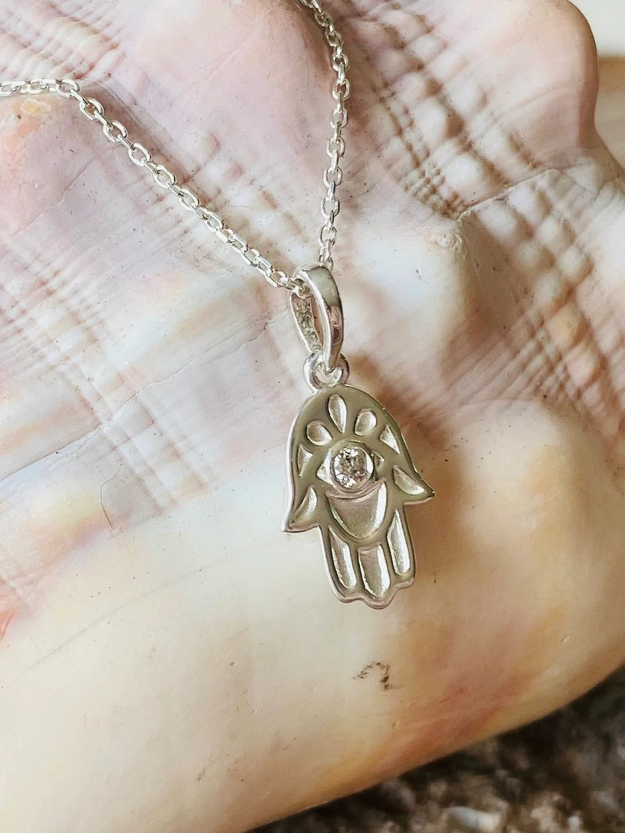 Protection Diamond Dainty Hamsa Necklace