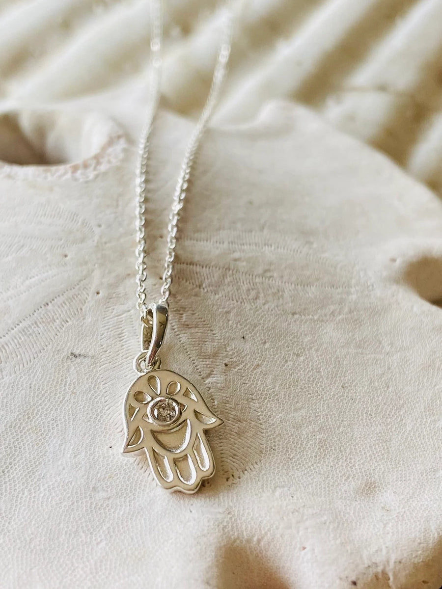 Protection Diamond Dainty Hamsa Necklace