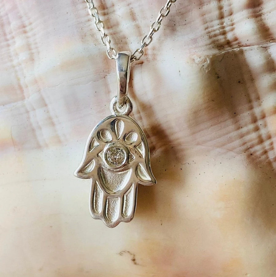 Protection Diamond Dainty Hamsa Necklace