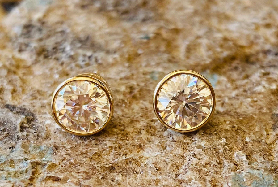 Bezel Set Round Moissanite Stud Earrings