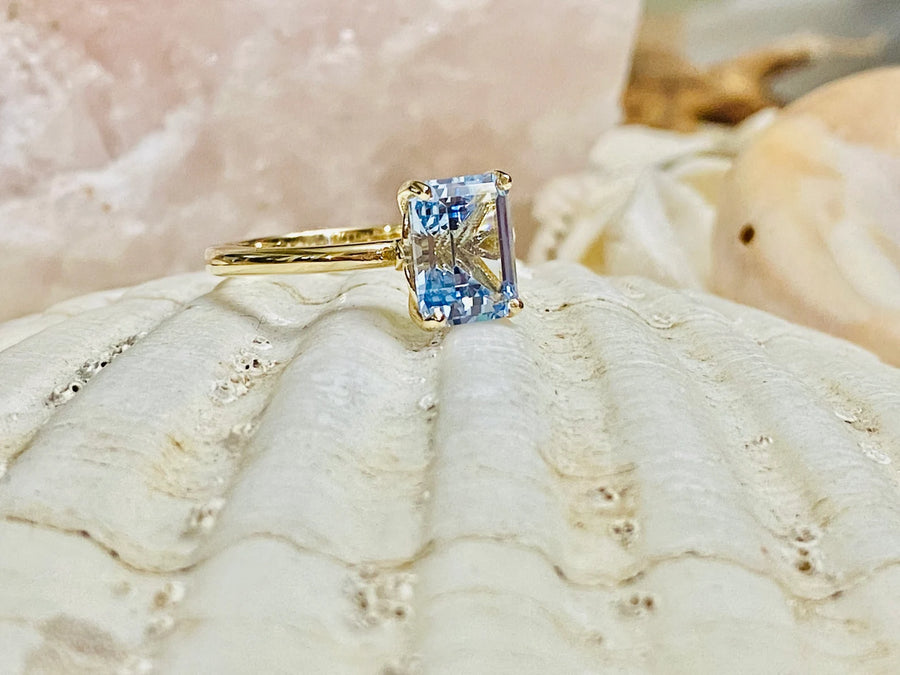 Emerald Cut Aquamarine Engagement Ring
