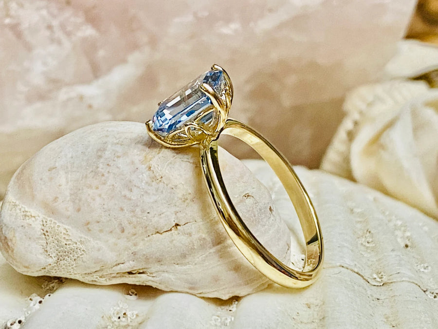 Emerald Cut Aquamarine Engagement Ring
