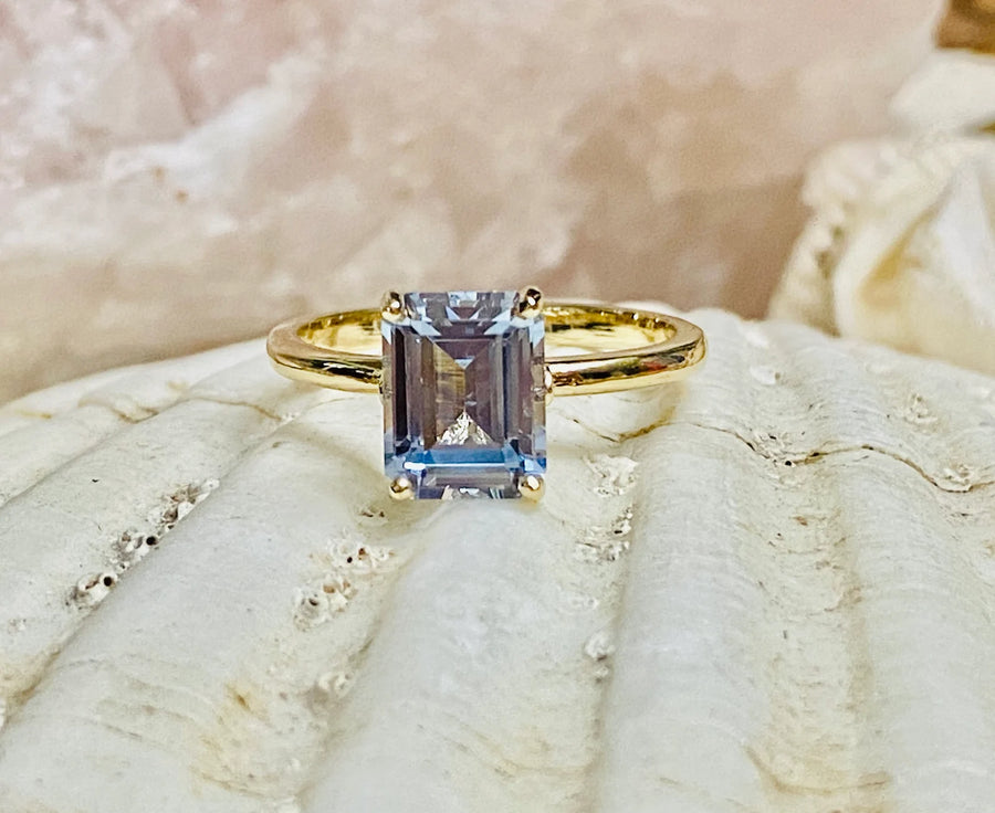 Emerald Cut Aquamarine Engagement Ring