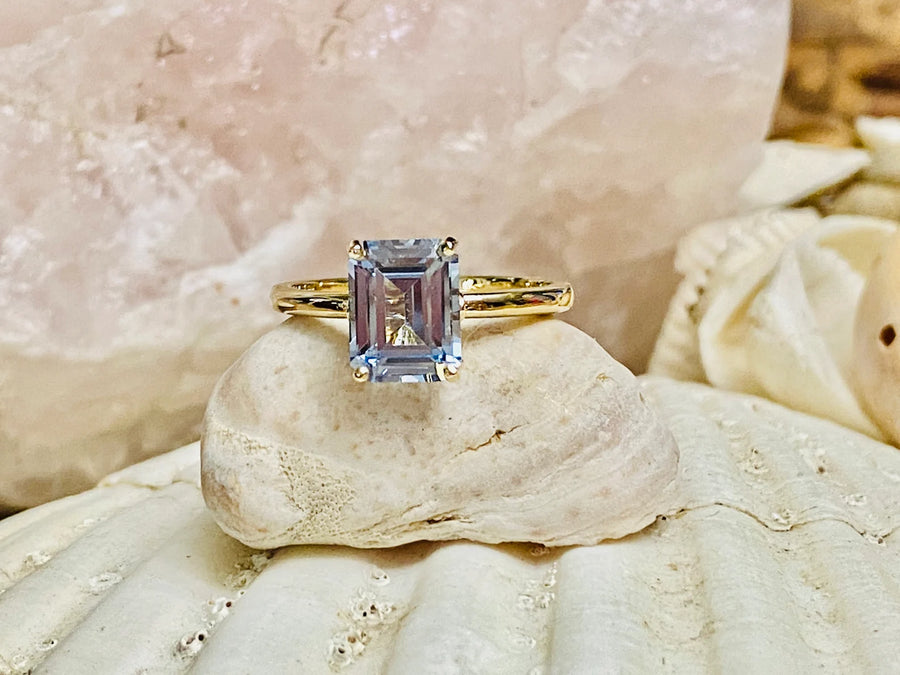 Emerald Cut Aquamarine Engagement Ring