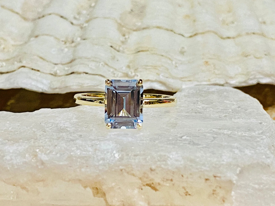 Emerald Cut Aquamarine Engagement Ring