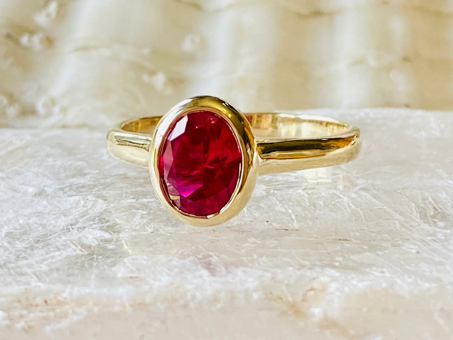 14k Oval Bezel Set Ruby Solitaire Engagement Ring