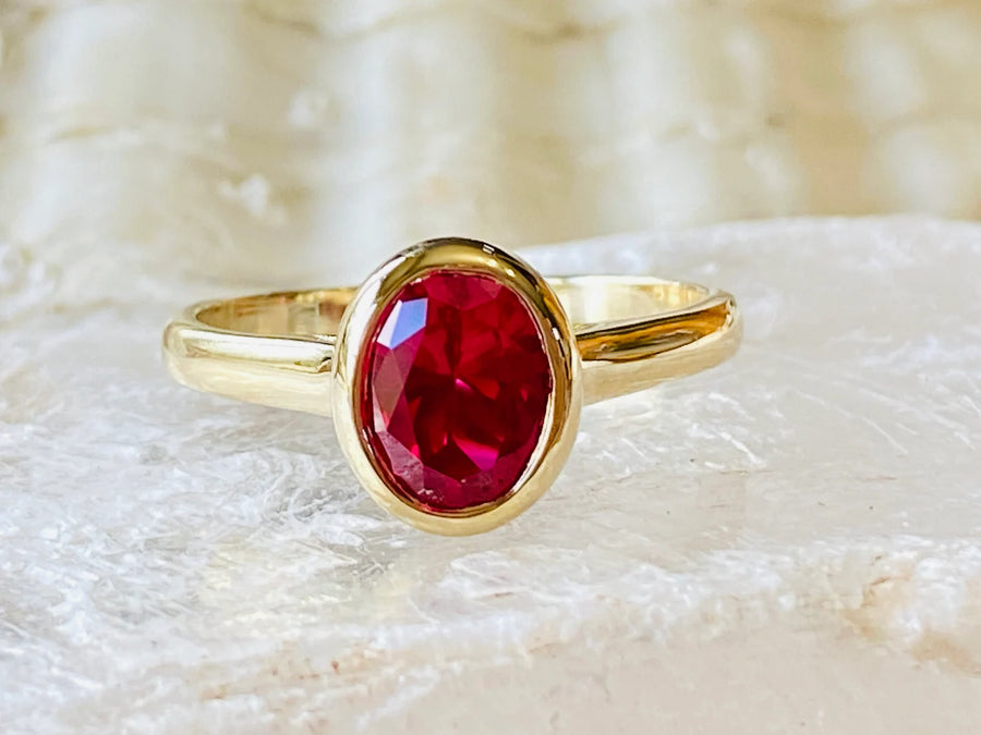 14k Oval Bezel Set Ruby Solitaire Engagement Ring