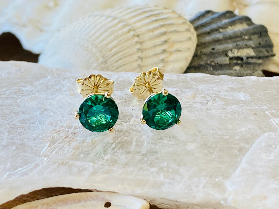 14k Round Emerald Stud Martini Setting Earrings