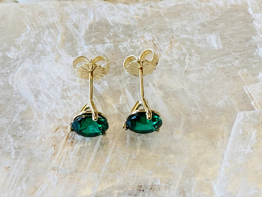 14k Round Emerald Stud Martini Setting Earrings