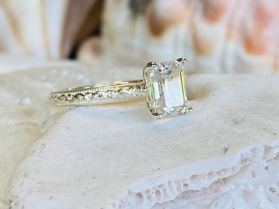 Emerald Cut Moissanite 2.00ct Solitaire Engagement Ring