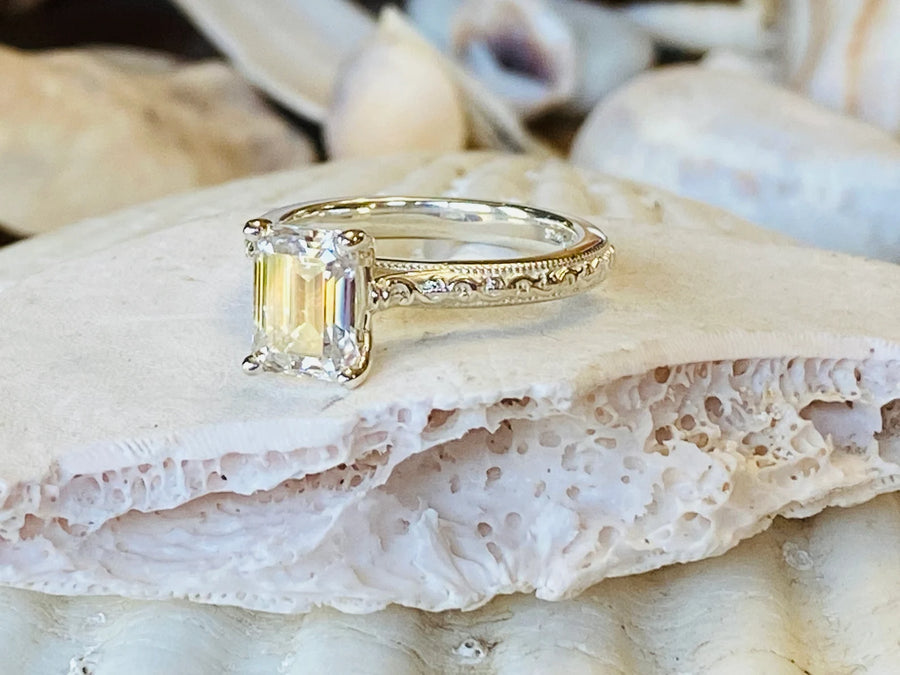 Emerald Cut Moissanite 2.00ct Solitaire Engagement Ring