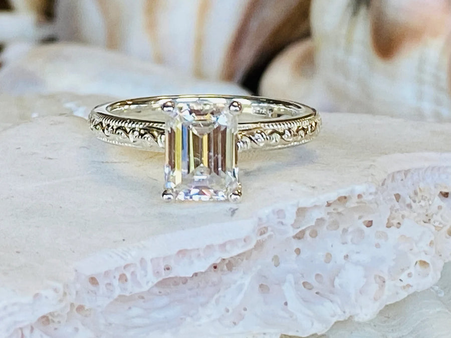 Emerald Cut Moissanite 2.00ct Solitaire Engagement Ring