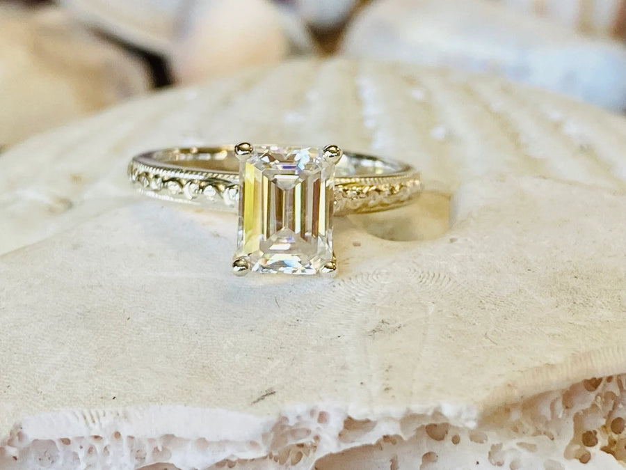 Emerald Cut Moissanite 2.00ct Solitaire Engagement Ring